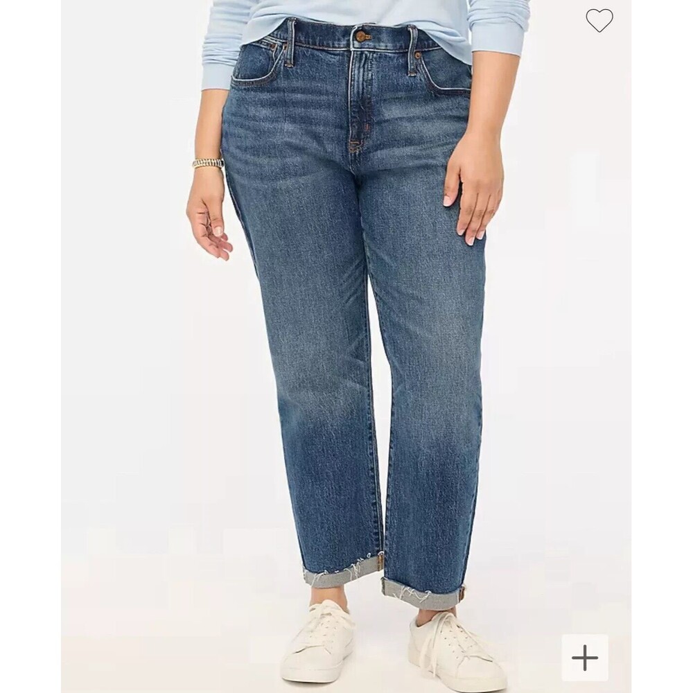 J Crew Jeans Womens 32 Blue Slim Boyfriend All Day Stretch Cuffed Ankle Fray